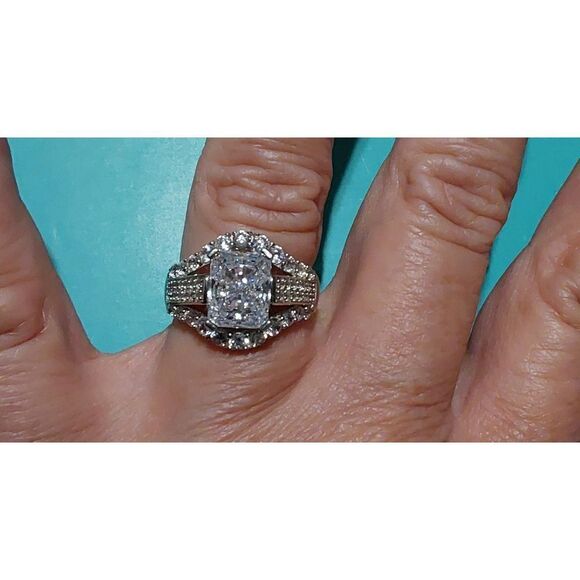 NEW~7.83 Carat Crushed Ice Sim Diamond Bridal Ring Sz 8~Platinum/.925 Sterling - Picture 4 of 4